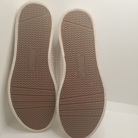 Spenco Orthotic 7.5 Tan Stripe Canvas Slip-On Sneaker Mules Santa Rosa New - Picture 8 of 9